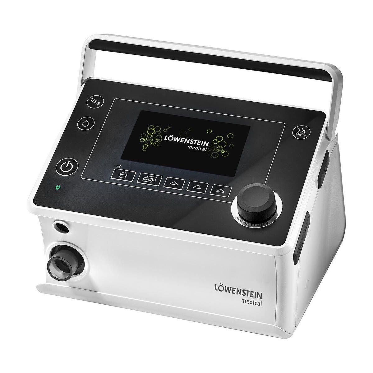 Löwenstein prisma VENT 40 home ventilator — white unit with carry handle, colour display and control dial